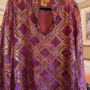 Tory Burch Purple Gold Long Sleeve Blouse